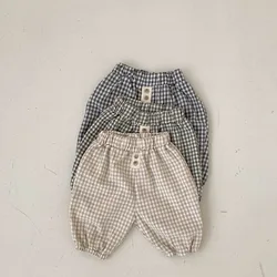 2024 Spring Summer New Baby Loose Plaid Pants Cotton Infant Boy Casual Pants Fashion Girls Harem Pants Toddler Baby Clothes