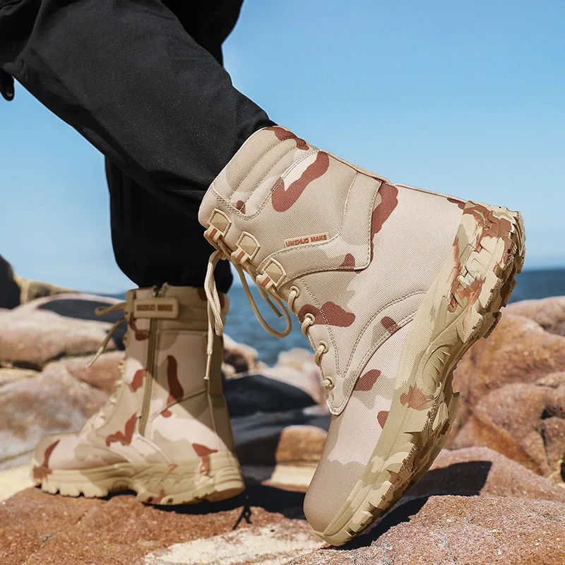 Men Camouflage Boots Fashion High-top Hiking Boots Outdoor Work Safety Shoes for Men Tactical Booties Jungle Training Boot Botas