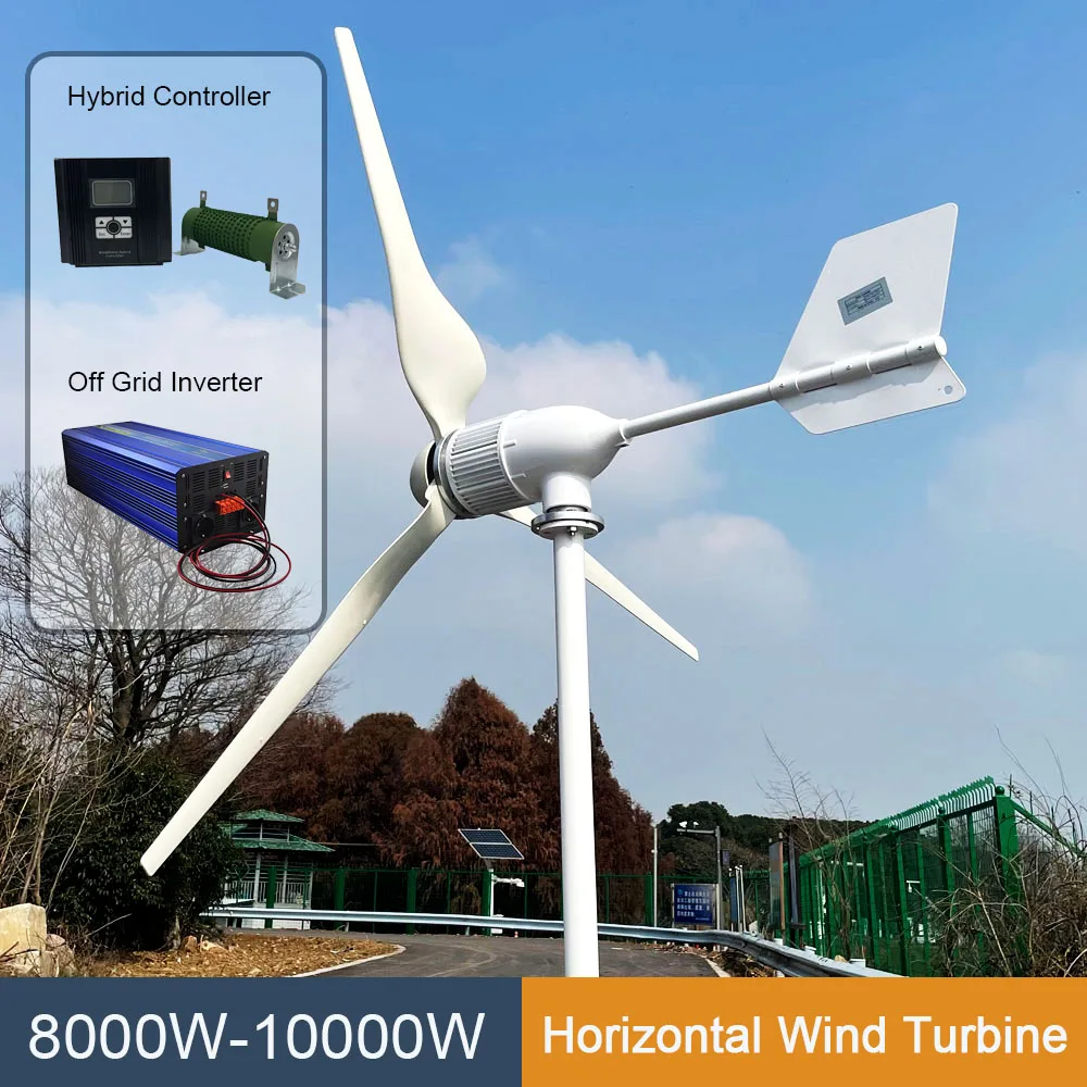 

8000W Wind Turbine Generators 24v 48v 96v Low Start Wind Speed Alternative Energy 3Blades With MPPT Hybrid Controller For Home