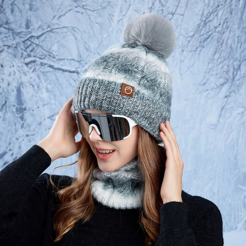 

Gradient Color Knitted Hat Scarf Set Windproof Cold-proof Beanies Caps Thickened Winter Warm Ear Protection Cap for Woman