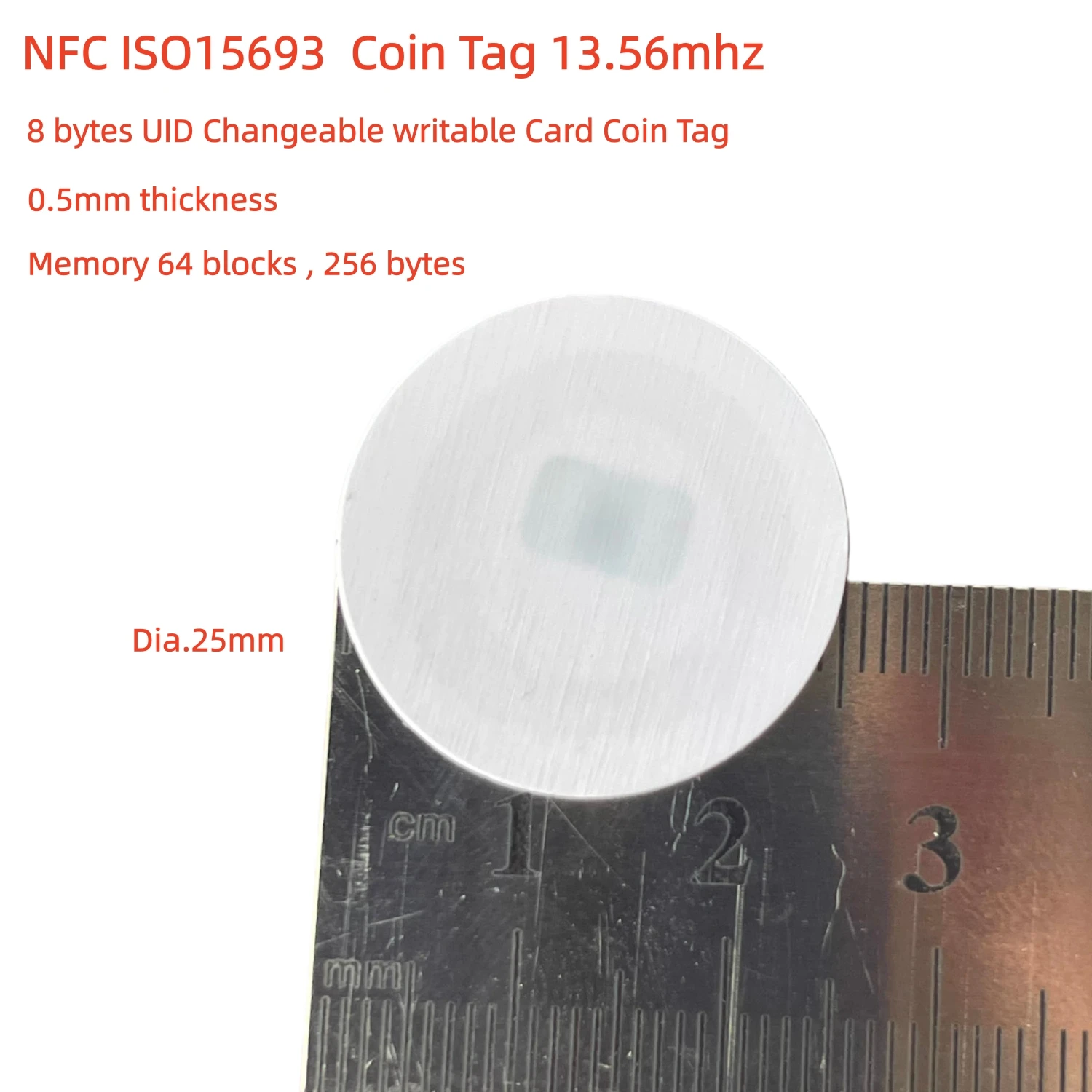 NFC ISO15693 ICODE 8 bytes UID Changeable writable Card 25mm Coin Tag with Memory 64 Blocks 256 Byte 2K Compatible TAG-it TI2048