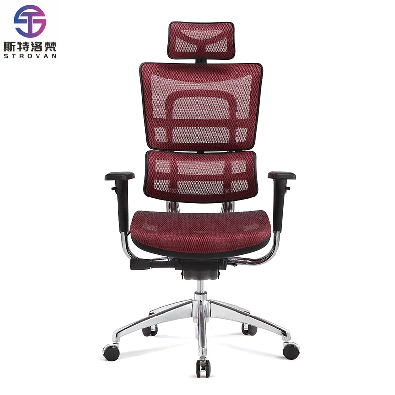 Luxury Executive Office Chair High Back Lumbar Support Red Swivel Ergonomic Mesh Adjustable Modern Metal Fabric