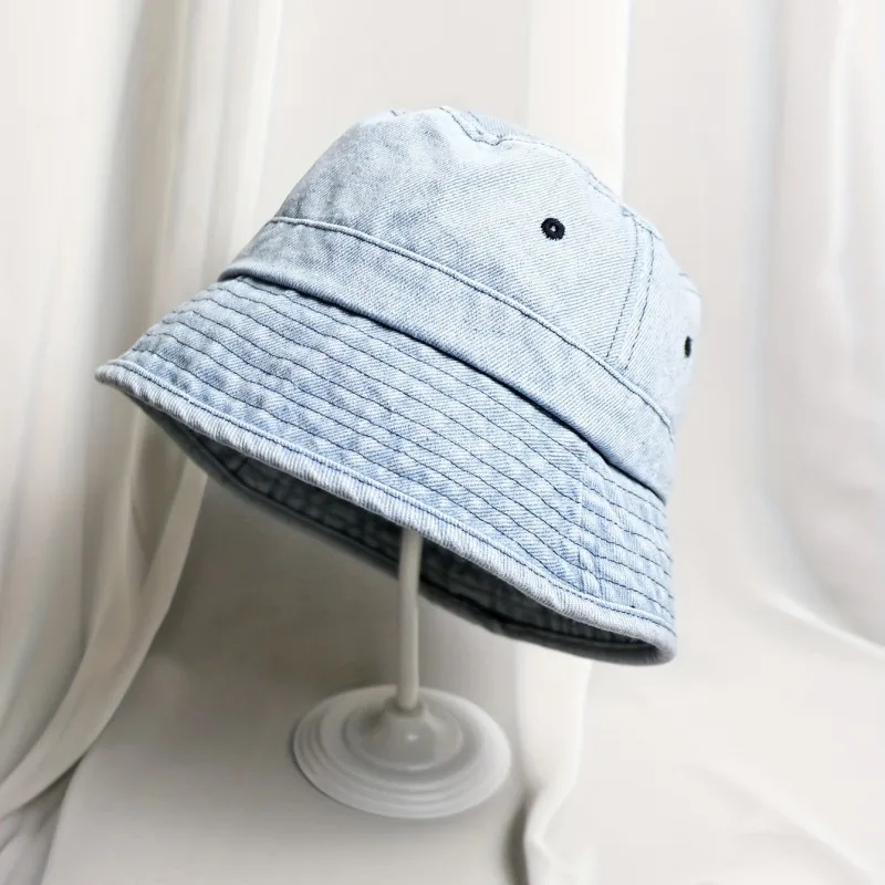 Washed Distressed Denim Bucket Hat Casual Breathable Sunscreen Fisherman Cap Outdoor Travel Beach Hats