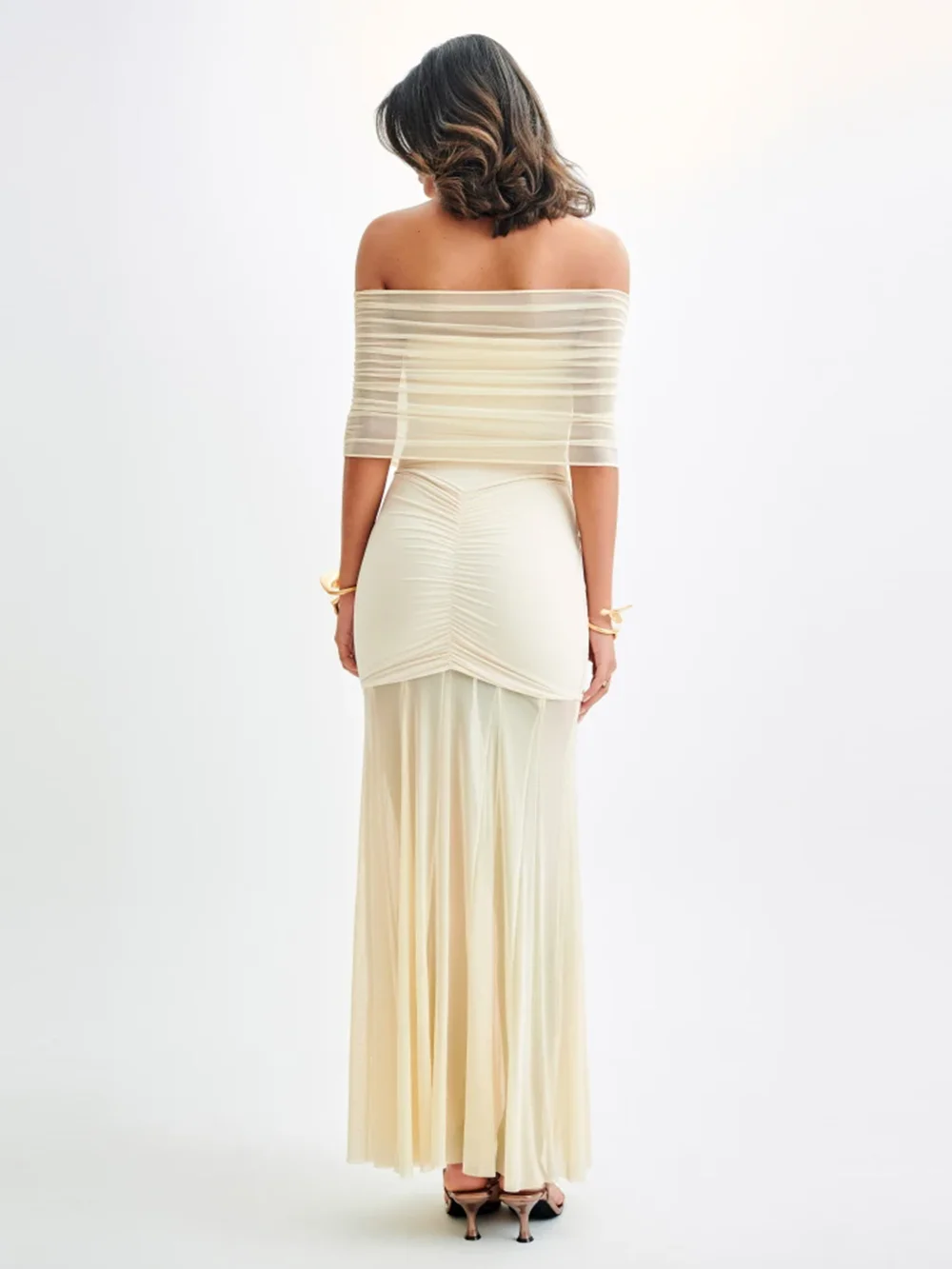 Modphy Abito lungo aderente sexy con una spalla drappeggiato da donna Abiti lunghi aderenti senza schienale rosso albicocca Abiti da sera di Natale