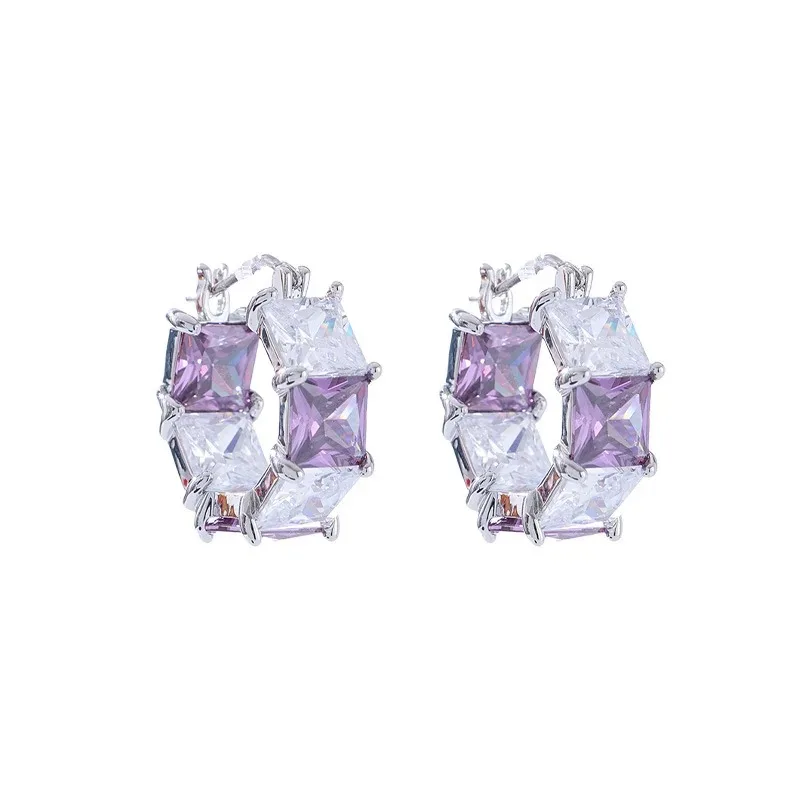 Высококачественные серьги-кольца с инкрустацией цирконом, стильные и стильные квадратные серьги с пряжками для ушей