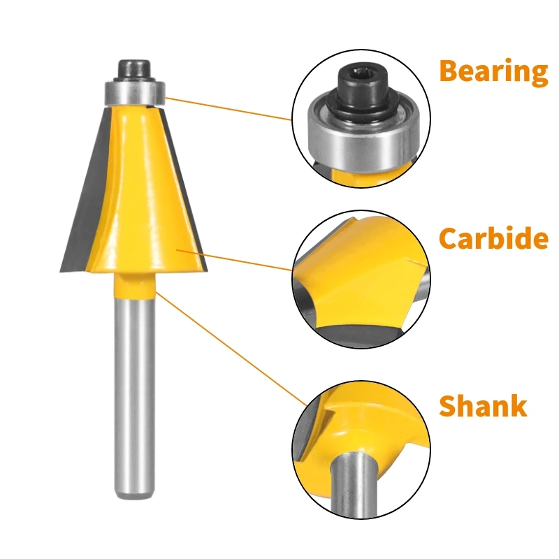 6MM/6.35MM/8mmShank 15/22.5/30 Degree Chamfer Bevel Edging Router Bit Woodworking Milling Cutter For Wood Face Mill