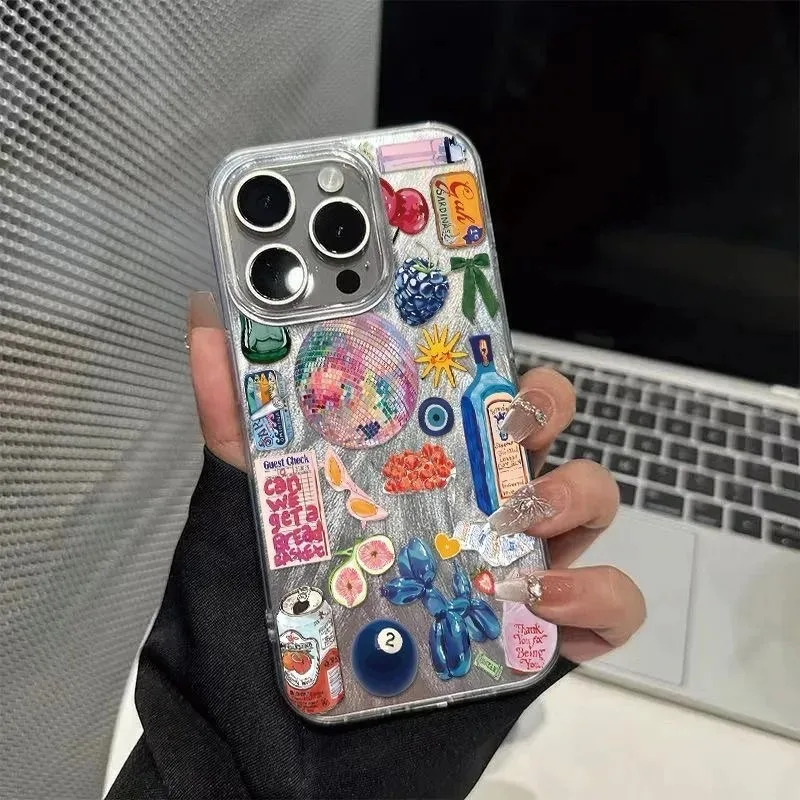 

Summer Luxury Seaside Scenery Wine Lemon Case For iPhone 16E 16 15 14 13 12 11 Pro Max X XS XR Max 8 7 Plus SE 2020 Feather Case