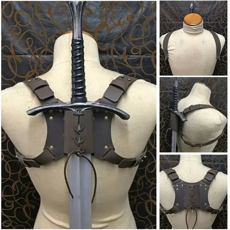 Espada Medieval Katana de cuero para hombre, vaina vikinga, gótico, Steampunk, Guerrero, caballero, soporte de Rapier, percha, arnés Larp