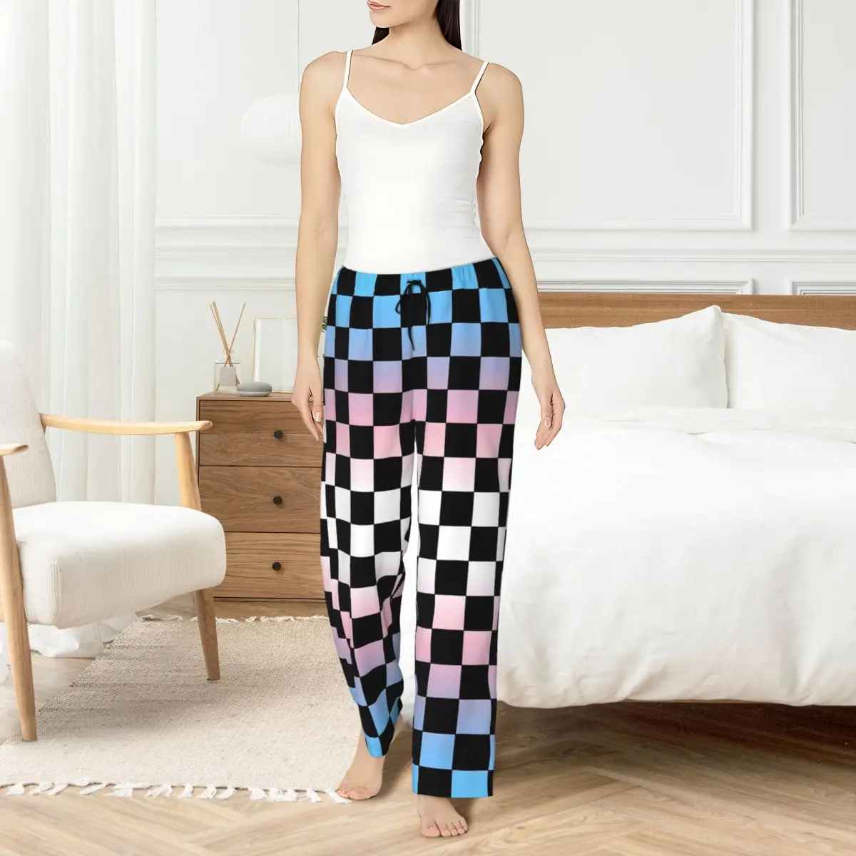 

Custom Checker Pajama Pants Women Colorful Print Sleepwear Lounge Sleep Bottoms Stretch with Pockets