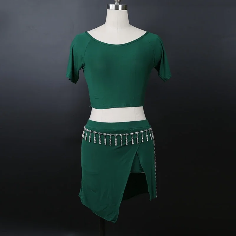 Side Slit Belly Dance Top e Saia Conjunto para Mulheres, Roupas Modais, Roupa Curta, Class Dancing Wear, Recém-chegados, 2 peças