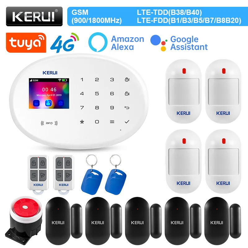 KERUI Home Security Alarm W204 Control Panel 4G WIFI GSM Alarm for House Tuya Smart Alarm System Work With Alexa Door Sensor