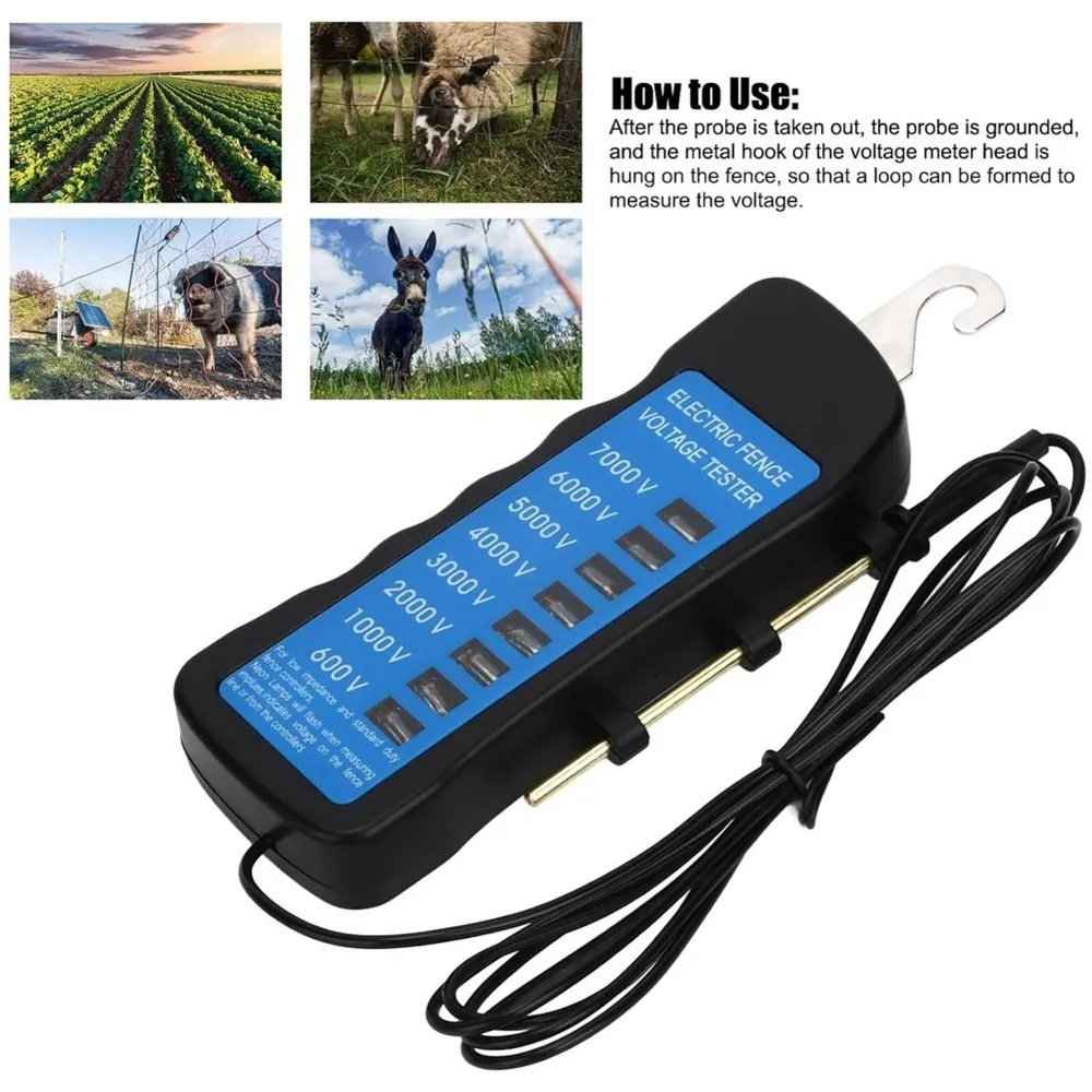 AAAN-7000V Electric Fence Tester, Farm Fence Tension Meter, Multifunction Voltage Meter For Farm, Garden, Livestock Fences