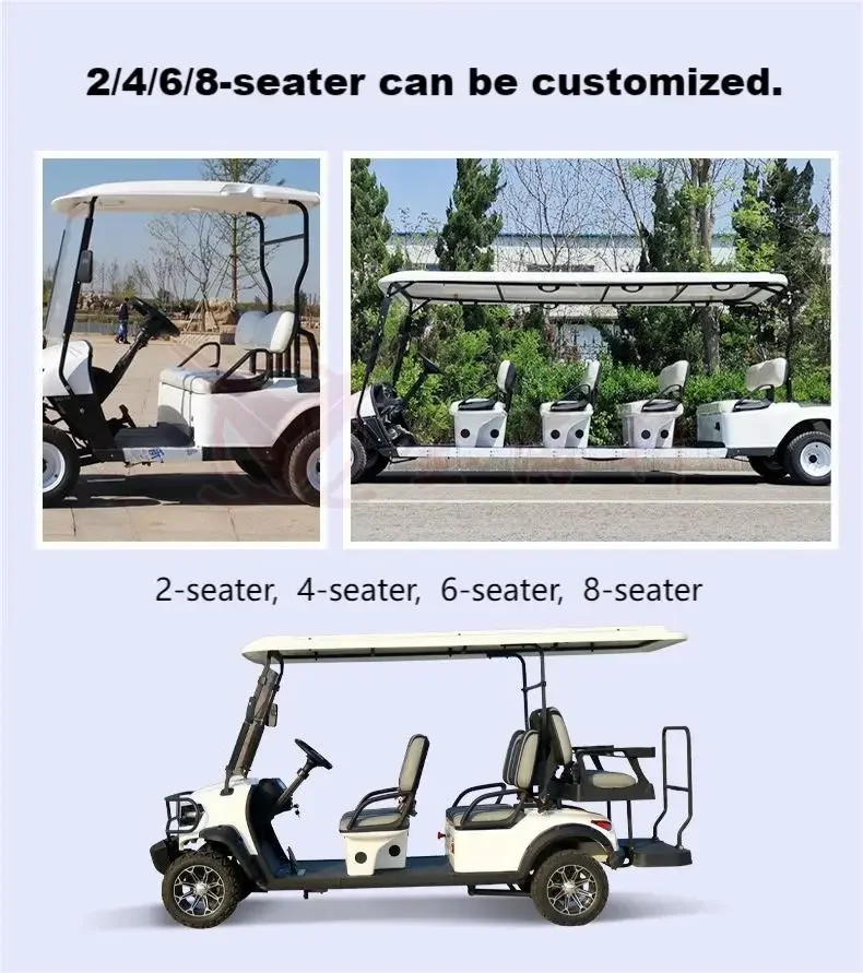 Chariot de golf électrique 4 places avec moteur 5KW, batterie au lithium 72V, bumoustique chinois avec EEC DOT GCC HOUSE