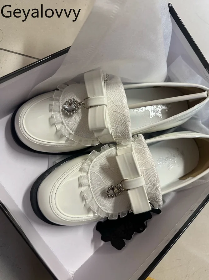 

Original Slip-On Loafers Japanese Style Lolita Sweet Cute Women's Shoes Versatile Bowknot Shallow Mouth Rhinestone Shoes