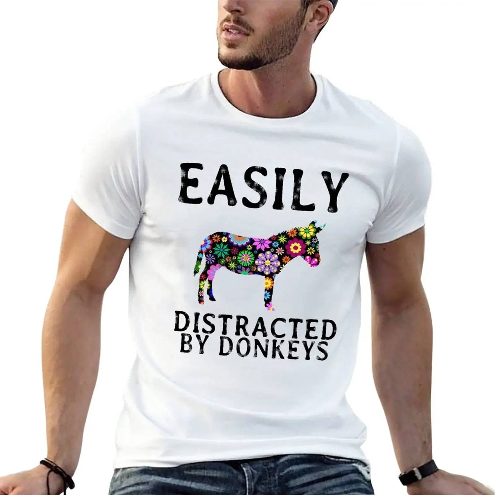 Easily distracted by Donkeys shirt T-Shirt Blouse quick-drying summer clothes mens white t shirts