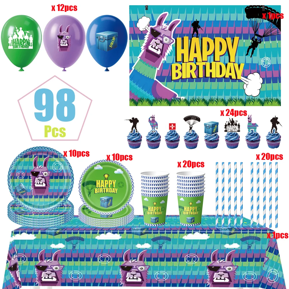 Shooting Game Fortnition Birthday Party Decoration Alpaca Tablecloth Cup Plate Napkin Baby Shower Number Party Favors Supplies view 5