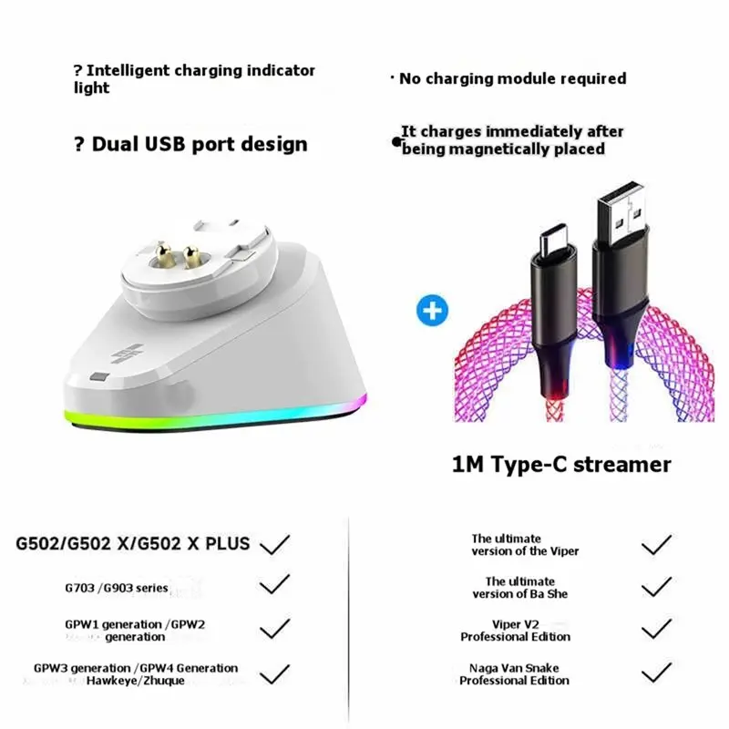 ABGI Wireless Charging Dock for Logitech G Pro X Superlight 2 GPW3 G502X for Razer DeathAdder V2 Mouse White