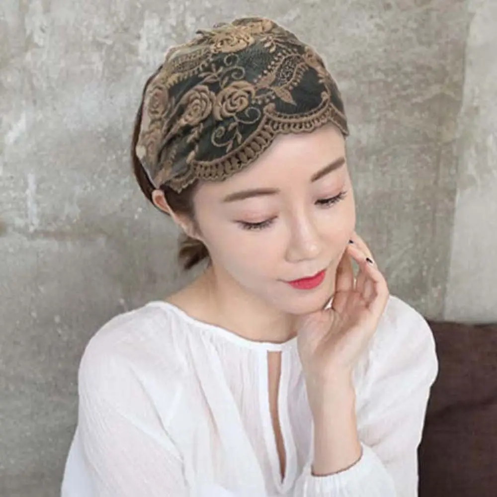 

Non Slip Lace Flower Headband Transparent Lightweight Mesh Hollow Hairbands Headdress Korean Style Wide Side Head Wrap Party