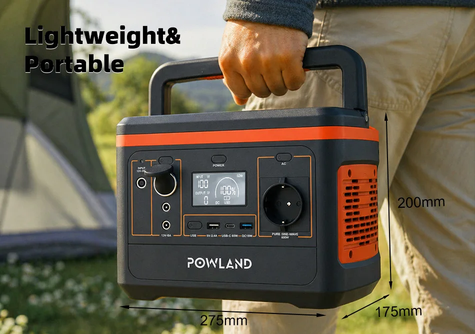 POWLAND 800W Tragbare Powerstation Solargenerator für Reisen, Camping, Wohnmobile mit AC-Anschlüssen, MPPT-Solarstromstation, Typ-C USB-C, Outdoor-Notfall-LED-SOS – Detail 16