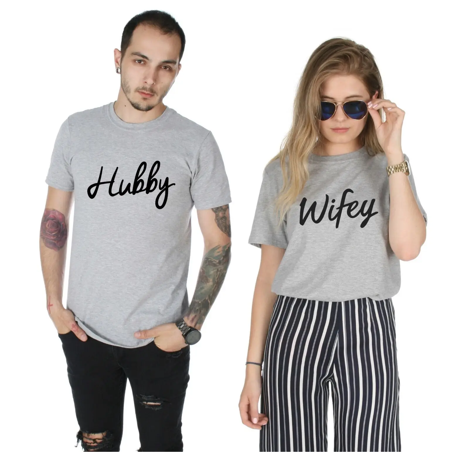 Hubby and Wifey Matching T shirt shirts Set Top Funny Valentines Day His Hers