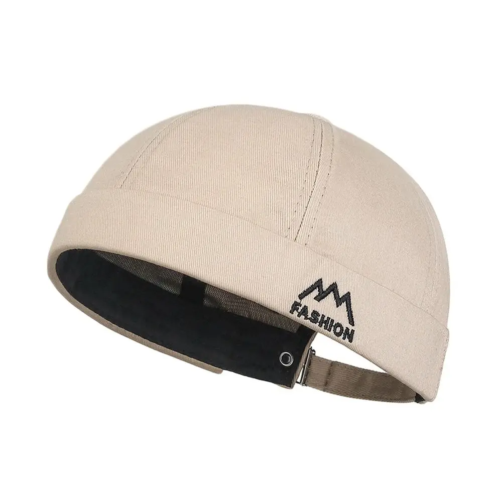 Fashion Hip Hop Beanie Street Hat Cotton Adjustable Brimless Docker Cap Solid Color Letter Embroidery Vintage Dome Hat Outdoor