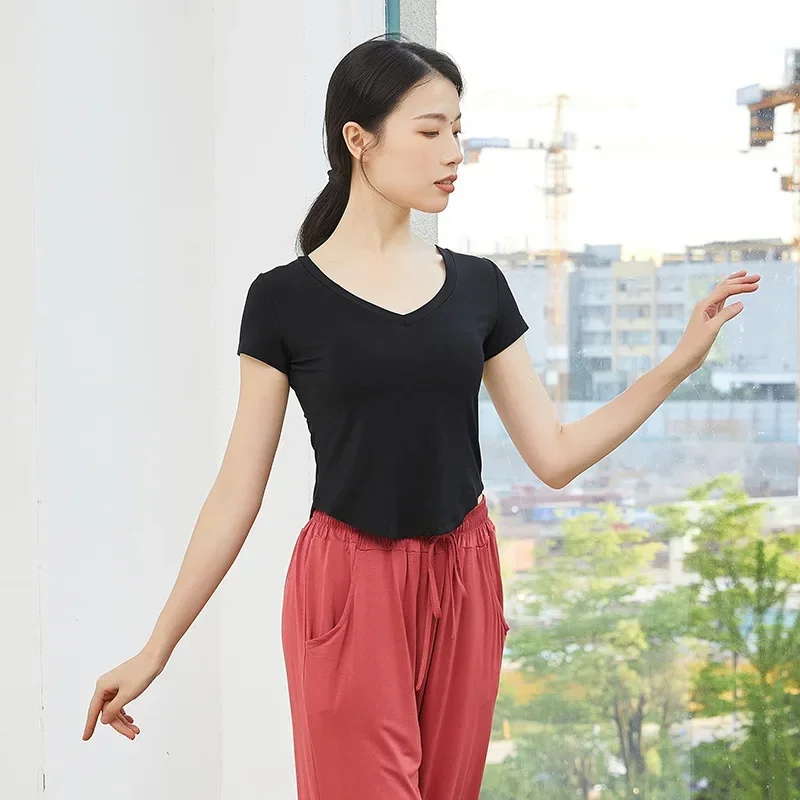 

Pure Desire v-образный воротник, топ с короткими рукавами, женский классический костюм для современных танцев, джаз