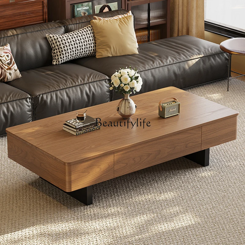 

*Medieval style coffee table living room walnut modern minimalist high-end rectangular solid wood coffee table