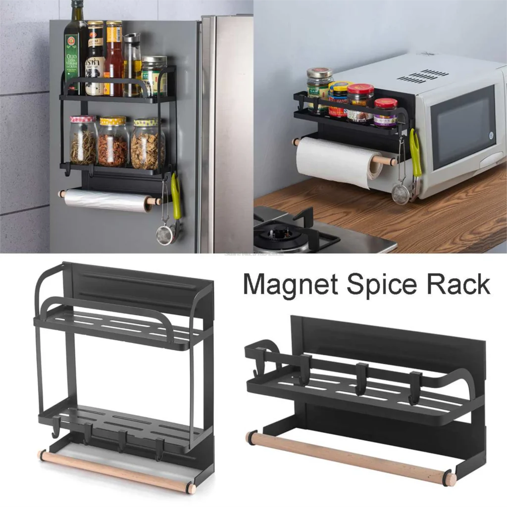 Kitchen Organizer Refrigerator Rack Side Shelf Sidewall Holder Multifunctional Household Fridge Storage Magnetic 1/2 tier