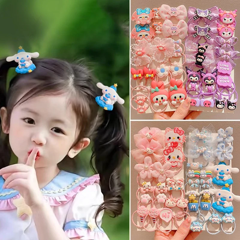 5pcs Sanrios Kids Hair Accessories Hair Rope Kuromi Girl Sweet Kawaii Bow Hairband Ponytail Hair Circle Hair Ties Birthday Gift