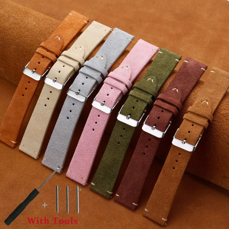 14mm 16mm 18mm 20mm 22mm Quick Release Soft Suede Calfskin Leather Watch Strap for Universal Watch Bracelet Accessories