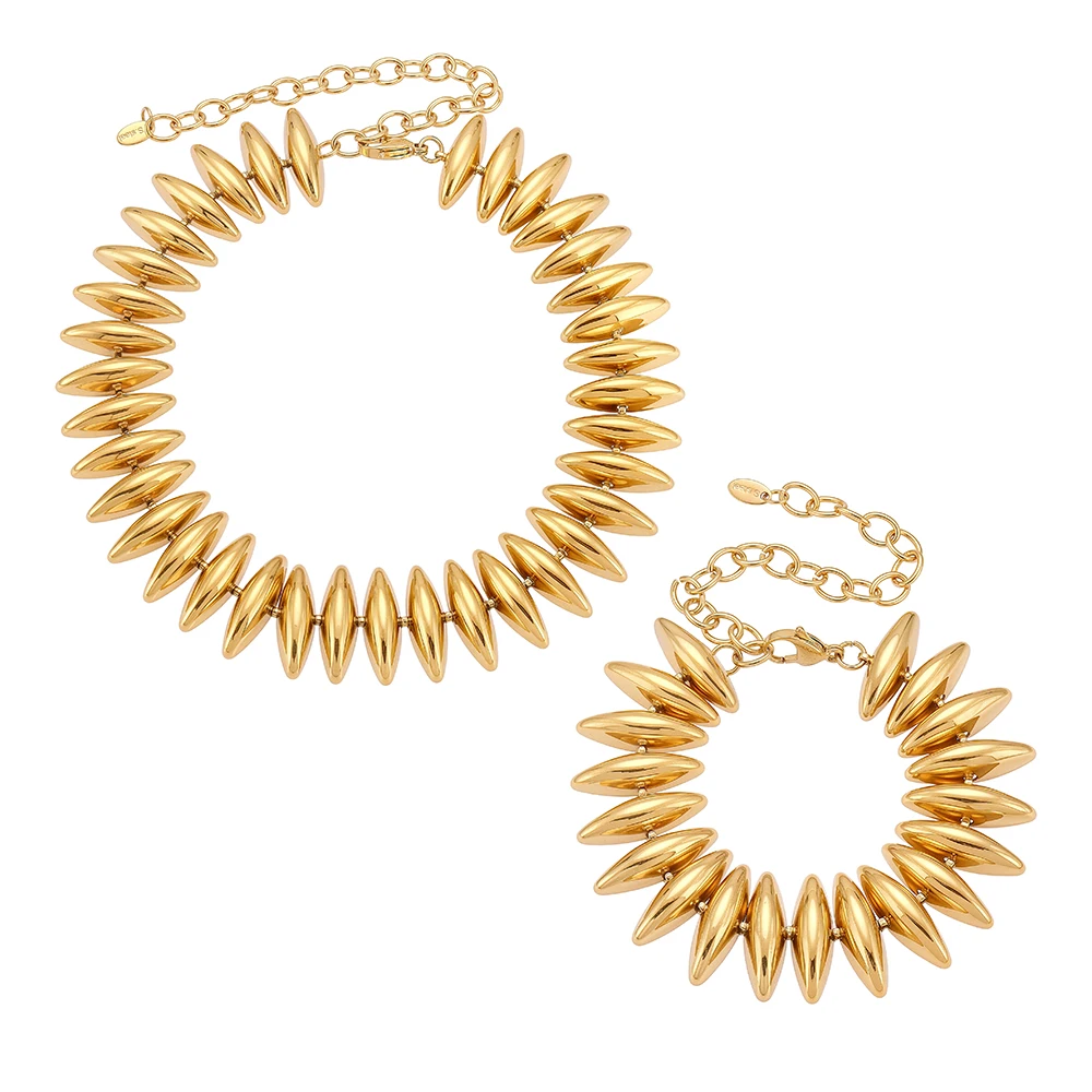 Stainless Steel Choker Bracelet Set 18K Gold Plated