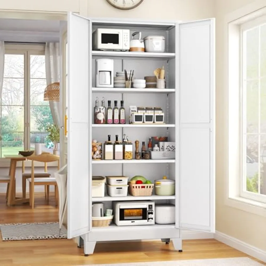 

75.2 Tall Metal Kitchen Pantry Storage Cabinets with 2 Doors and 5 Adjustable Shelves for Kitchen Dining Room Living Room Bathr