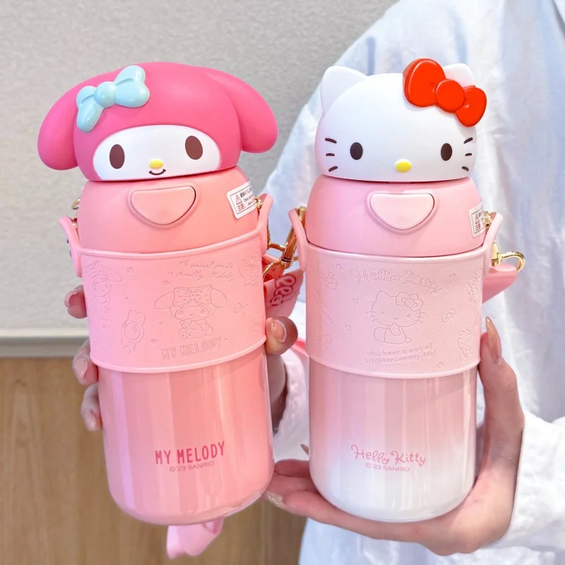 Sanrio-taza Termo Kulomi genuina 316, taza de agua para niños, pajita de alto nivel de apariencia para niñas, taza portátil para estudiantes, regalos de cumpleaños