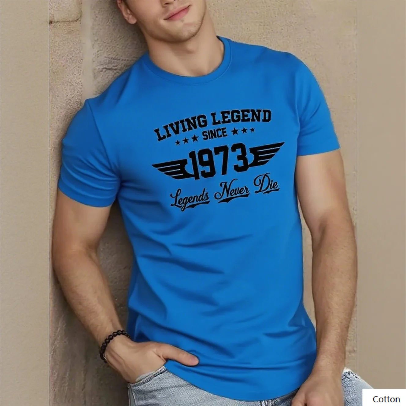 تي شيرت قطني من Living Legend منذ عام 1973 يحتفل على روح خالدة مع هذا المحملة يتميز بنص جريء وتصميم مجنح '1973' #6