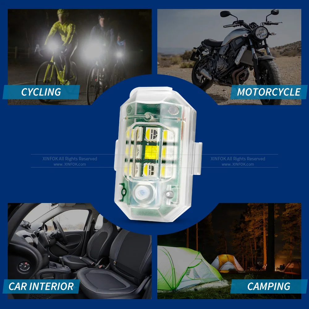 LED Strobe Light Wireless Remote Control for Motorcycle Car Waterproof Bike Scooter Anti-collision Warning Lamp Flash Indicator