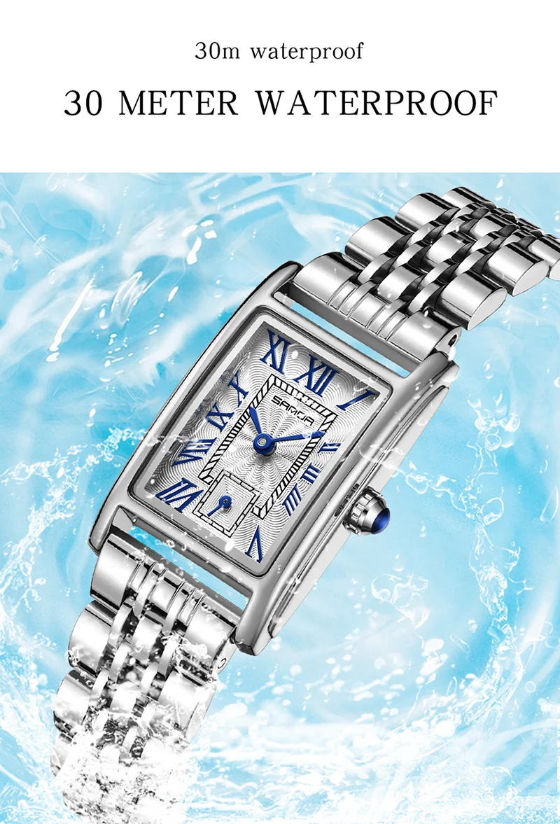 SANDA 1116 Elegante Damen-Quarzuhr, lässig, rechteckig, wasserdicht, Stahl, Lederarmband, lässige Business-Damenuhr, часы – Detail 15