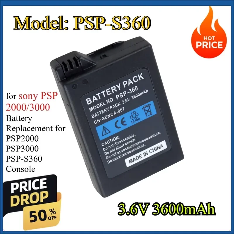 for sony PSP 2000/3000 Battery 3.6V 3600mAh Replacement for PSP2000 PSP3000 PSP-S360 Console