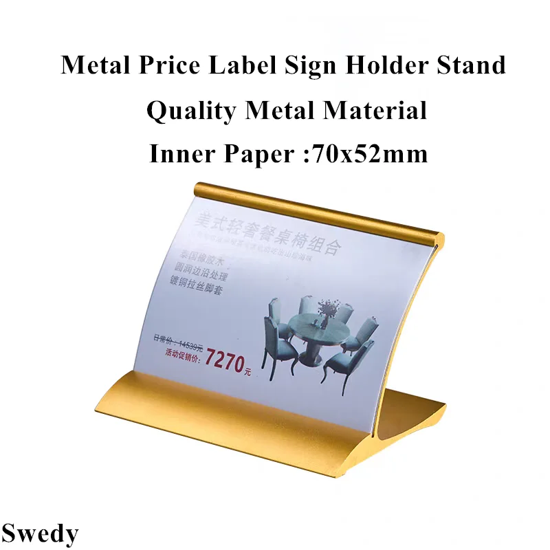 70x52mm Aluminum Small Price Label Holder Tags Tabel Number Name Card Holder Metal Menu Sign Holder Display Stand