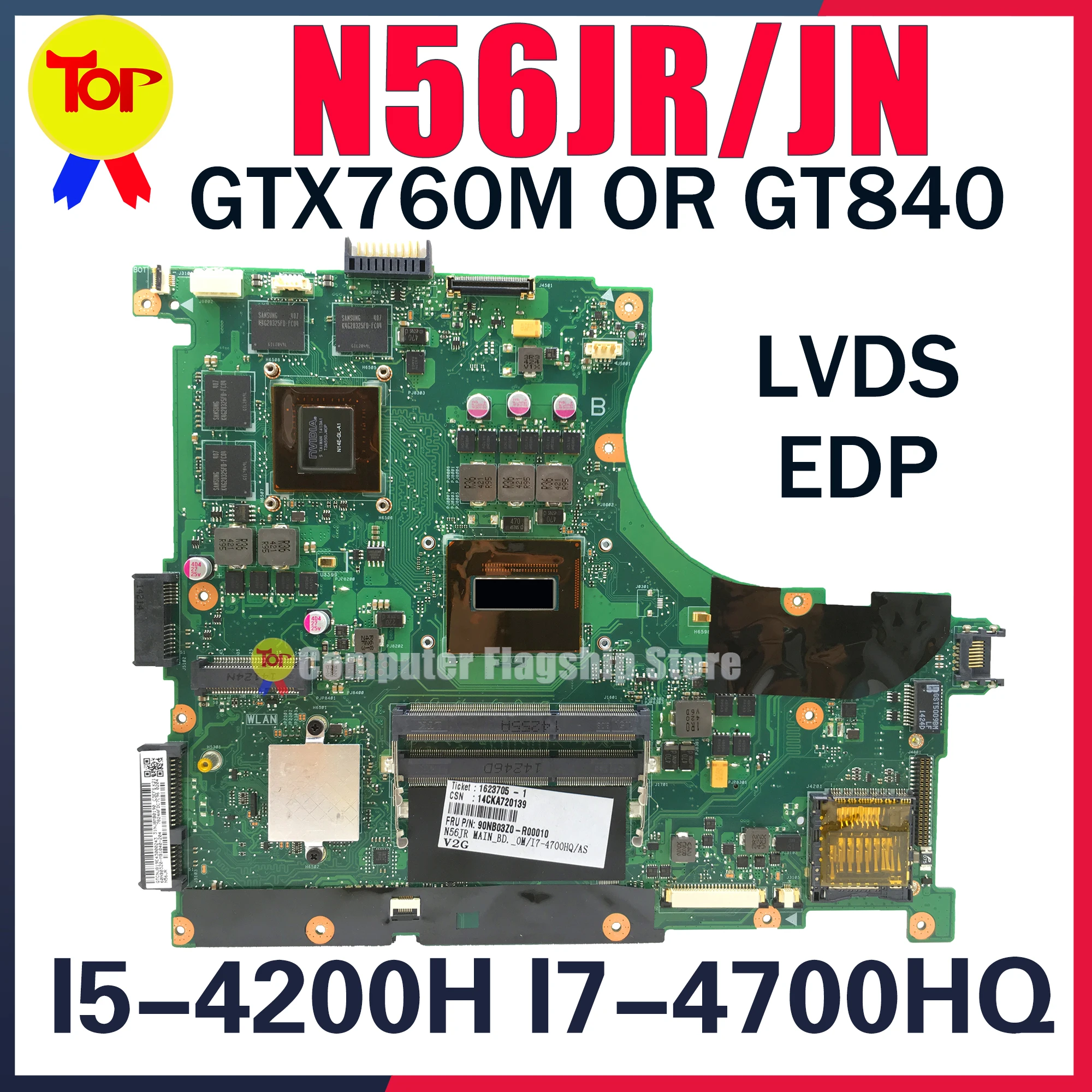 N56JR Laptop Motherboard For ASUS G56JR N56JN G56JK N56JK G56J N56J Mainboard I5-4200H I7-4700H GT840M GTX760M 100% Working