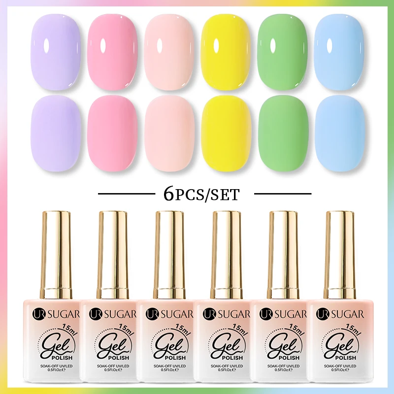 UR SUGAR 15ml Zestaw / Zestaw Jelly Nude Pink Gel Nail Polish Translucent Soak Off Gel Vernis Semi Permanent Need UV Nail Art Acrylic