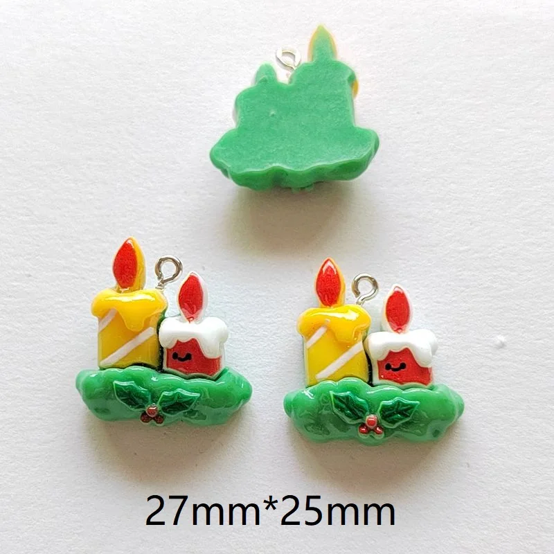 10PCS Christmas Themed Kawaii Gift Jacket Snowman Candle Bag DIY Resin Necklace Pendant Earrings Bracelet Decorative Accessories