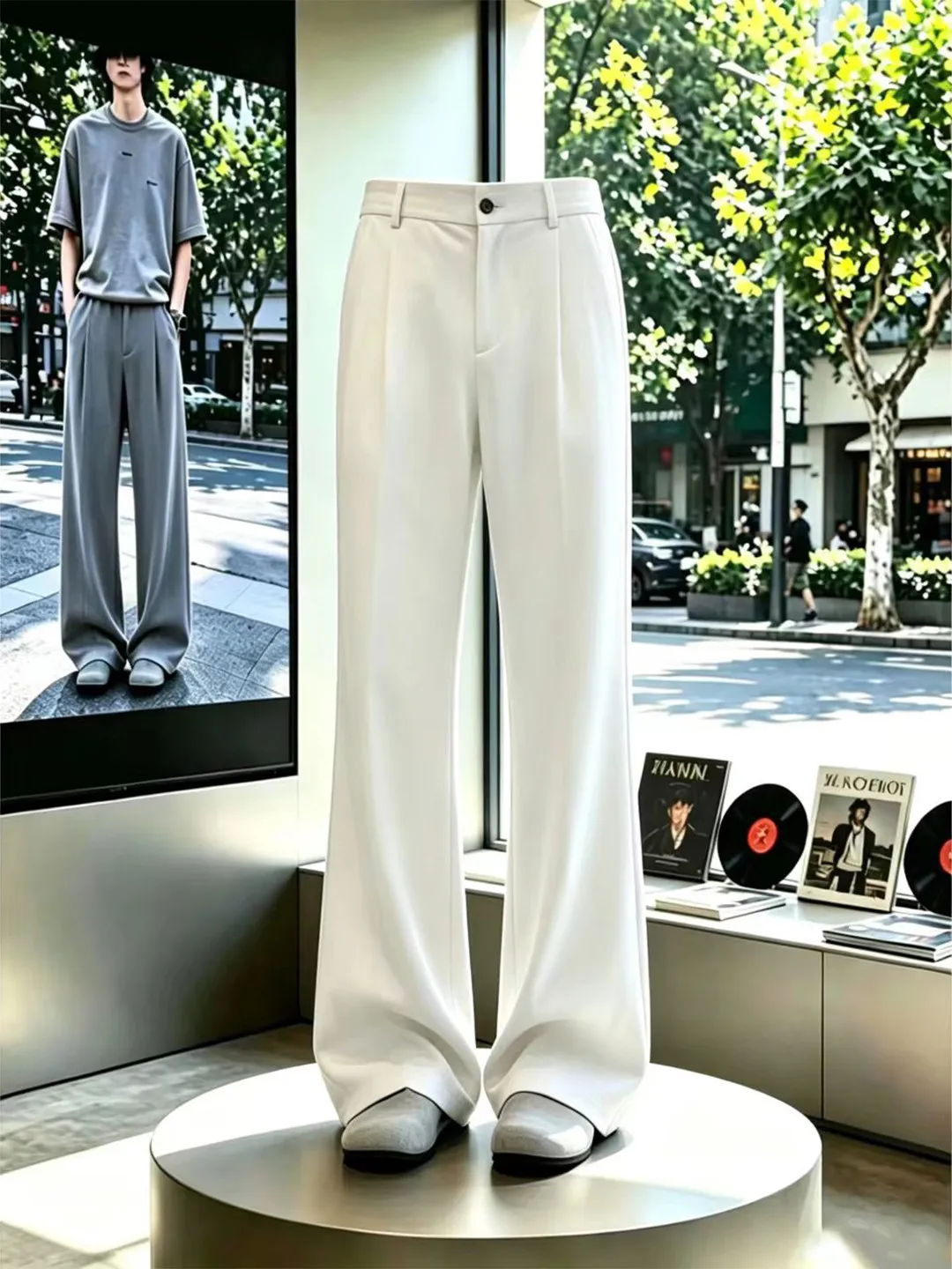 Cleanfit White Anti-Wrinkle Slim Fit Ice Silk Straight Leg Knife  Men's Dress Pants Drapey Lightweight Summer Trousers