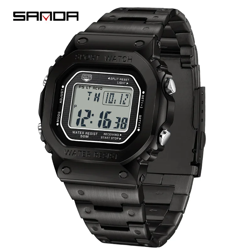 SANDA 2162 Digital Watches for Men Square Multifunctional  Wristwatch Night Light Electronic Watch Waterproof Sport reloj hombre