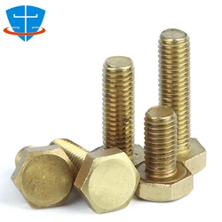 DIN4014 M3 M4 M5 M6 M8 M10 M12 M14 M16 External Hex Head Brass Screw Copper Hexagon Cap Bolt Metric Thread Hexagonal Shape Screw