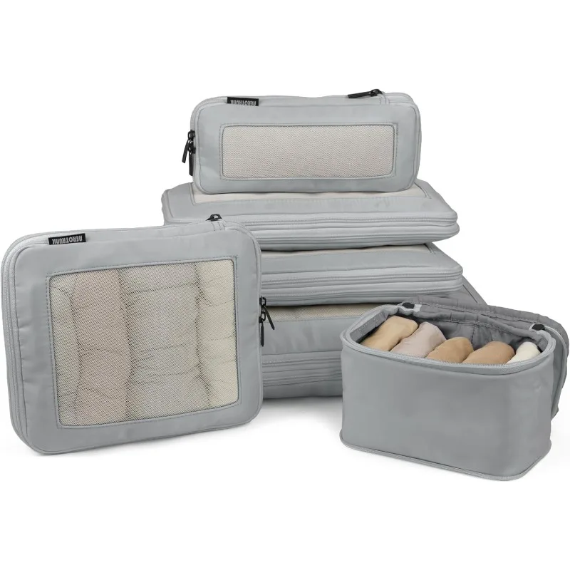 

Compression Packing Cubes for Travel - Luggage Organizer Bags - Double Zipper Packing Cubes for Suitcases (6-Pack, Grey)