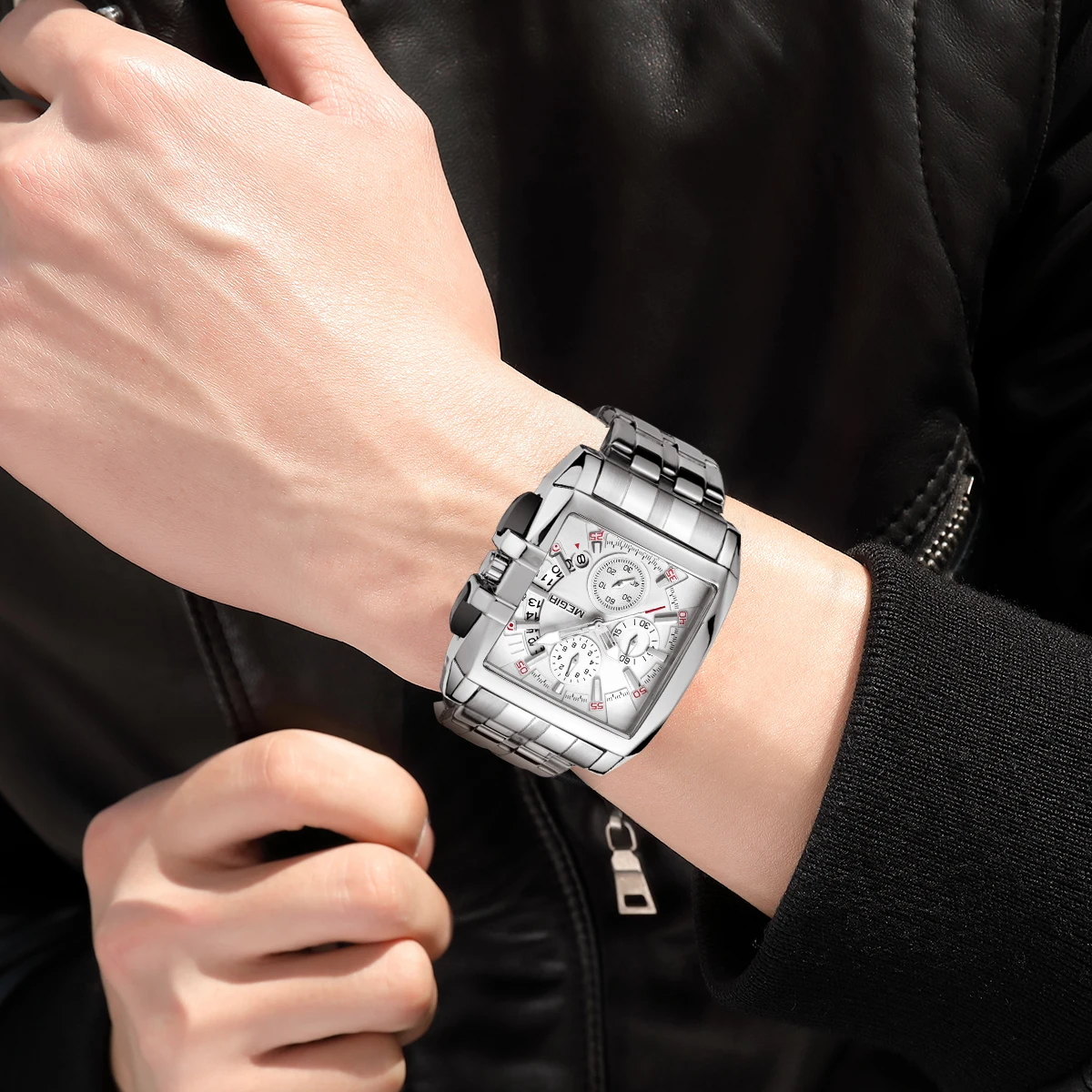 New Mens watch MEGIR 2026 New fashion business Stainless Steel quartz watches men luxury Top Brand Stainless Steel Strap for men