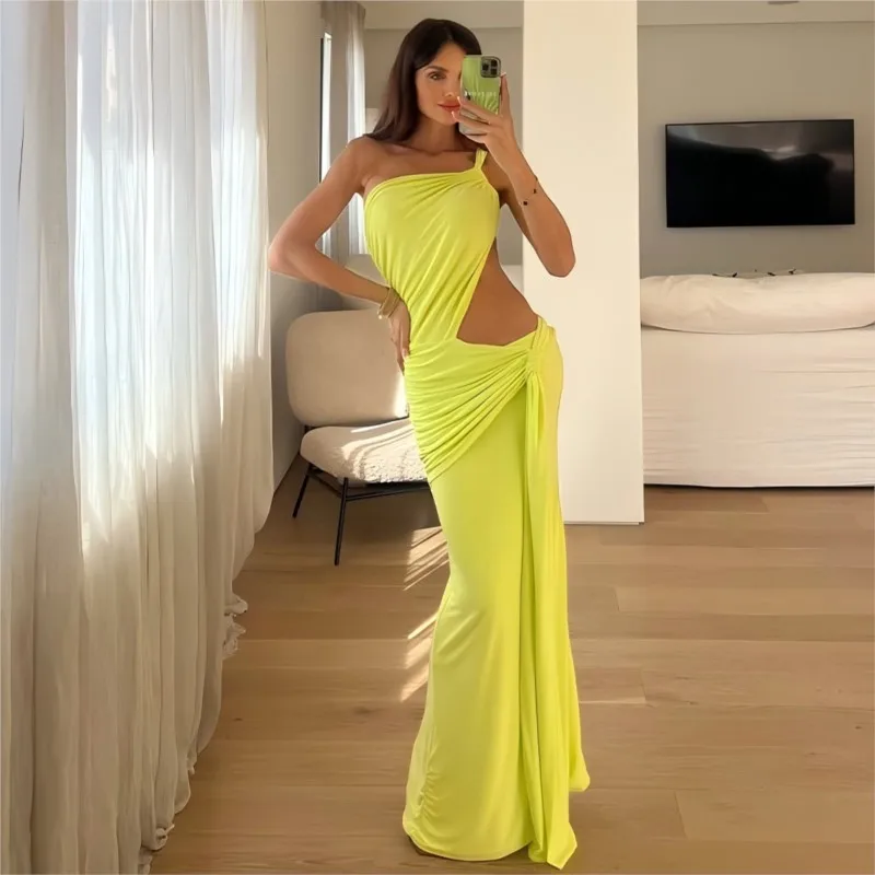 

Elegant Party Prom Women's Sexy Dress Summer Fashion One Shoulder Irregular Bodycon Long Dresses Ladies Foreign Style Vestidos