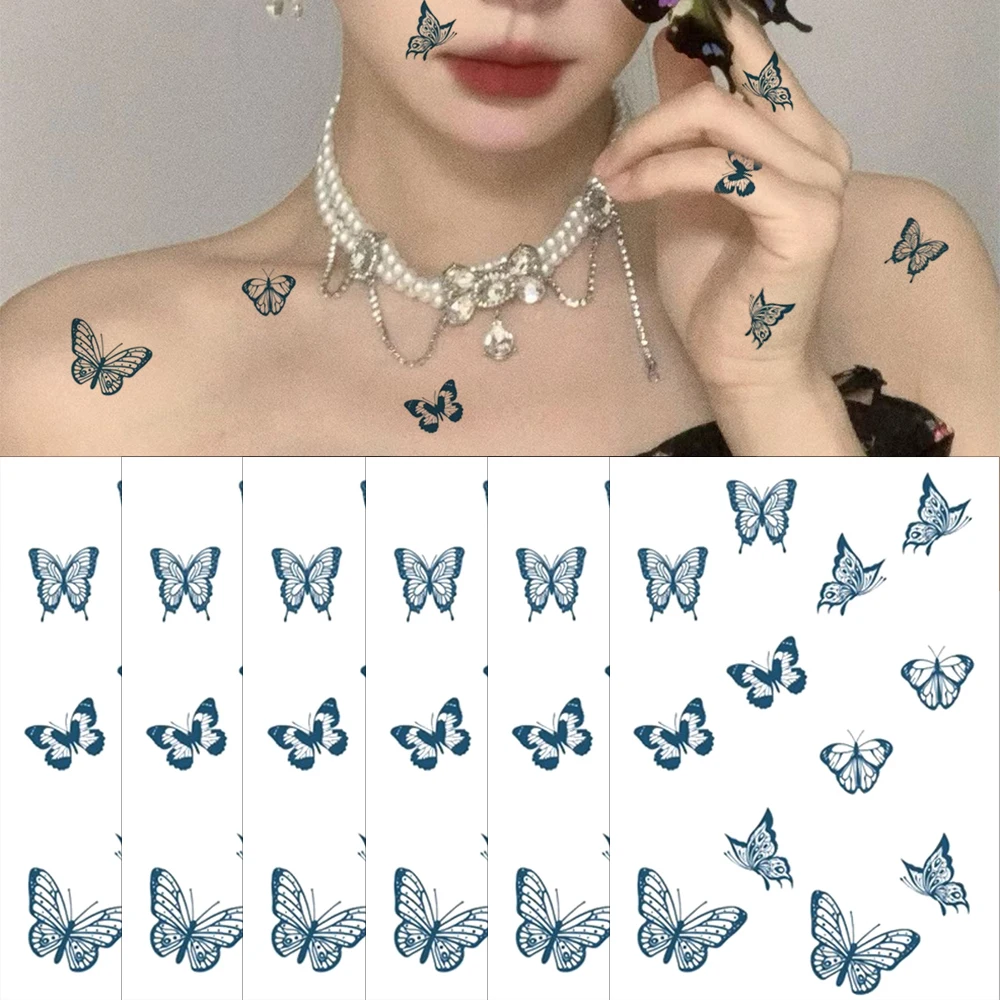 2pcs Temporary Tattoo Sticker Waterproof Body Art Butterfly Small Fake Tatto Butterfly  Juice Hand Finger Tatoo for Women Men