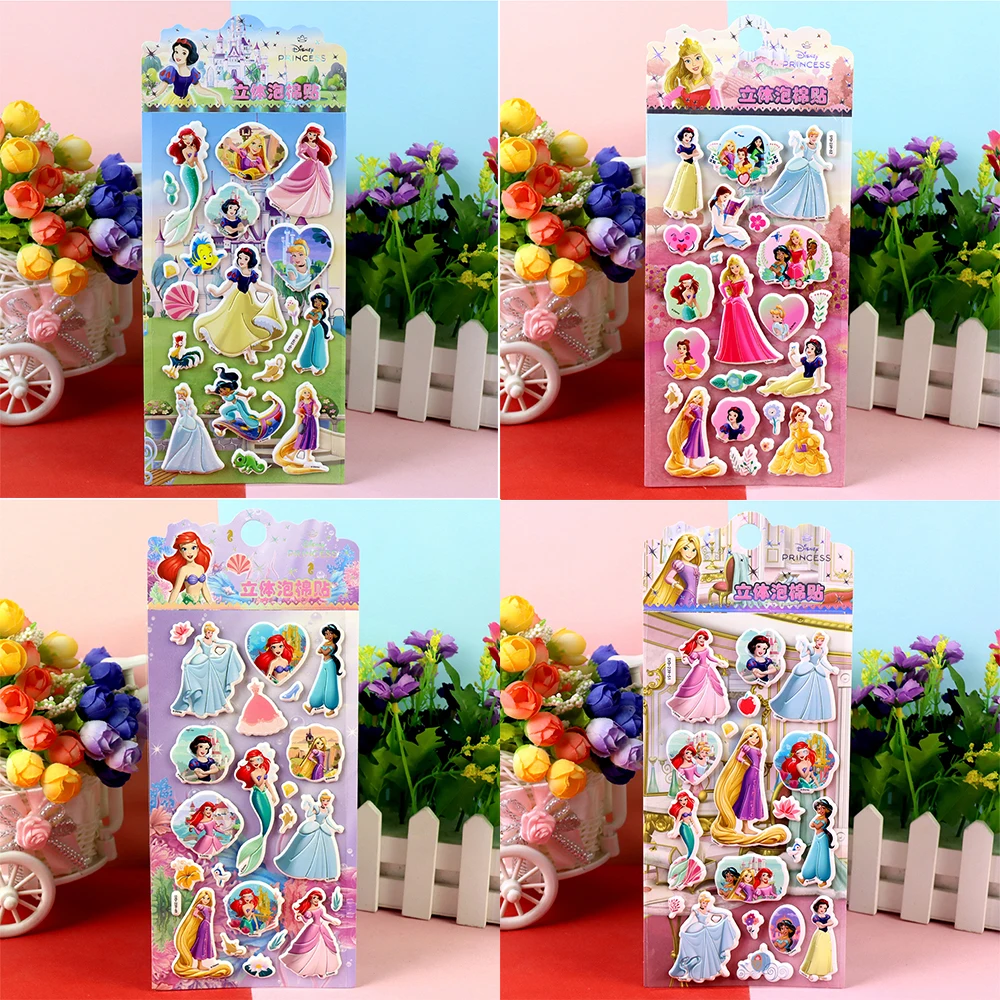 4 pezzi Disney Cute Cartoon Princess 3D adesivi gonfi Biancaneve Ariel Kawaii Bubble Decalcomanie Decorative Notebook Telefono Auto Giocattolo Regalo