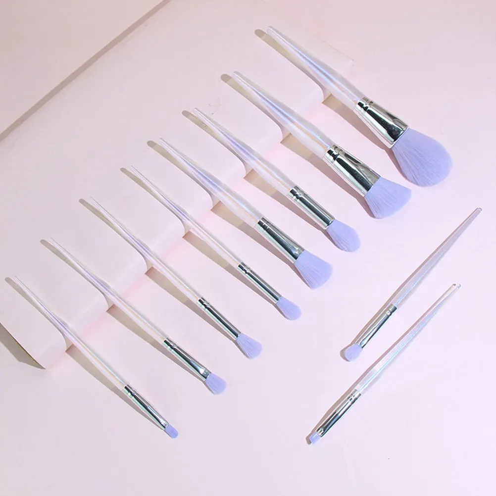 

10 Pcs Purple Crystal Makeup Brushes Set Long Handle Powder Applicator Portable Cosmetics ABS Fiber Durable Women